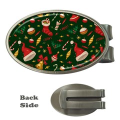 Texture, Pattern, Red, Craciun, Christmas, Hat, Santa, Green Money Clips (oval) 