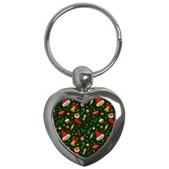 Texture, Pattern, Red, Craciun, Christmas, Hat, Santa, Green Key Chain (heart)