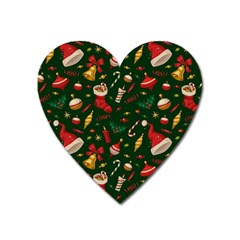 Texture, Pattern, Red, Craciun, Christmas, Hat, Santa, Green Heart Magnet by kyorashop23