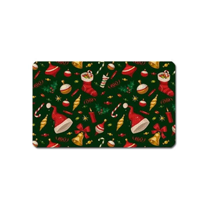 Texture, Pattern, Red, Craciun, Christmas, Hat, Santa, Green Magnet (Name Card)