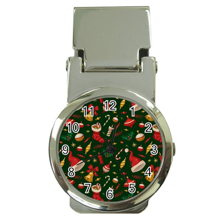 Texture, Pattern, Red, Craciun, Christmas, Hat, Santa, Green Money Clip Watches