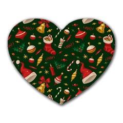 Texture, Pattern, Red, Craciun, Christmas, Hat, Santa, Green Heart Mousepad by kyorashop23