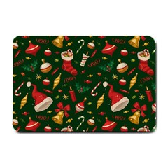 Texture, Pattern, Red, Craciun, Christmas, Hat, Santa, Green Small Doormat by kyorashop23