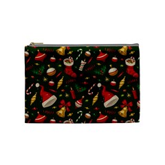 Texture, Pattern, Red, Craciun, Christmas, Hat, Santa, Green Cosmetic Bag (medium)