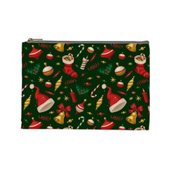 Texture, Pattern, Red, Craciun, Christmas, Hat, Santa, Green Cosmetic Bag (large)