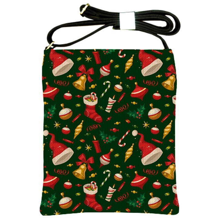 Texture, Pattern, Red, Craciun, Christmas, Hat, Santa, Green Shoulder Sling Bag