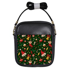 Texture, Pattern, Red, Craciun, Christmas, Hat, Santa, Green Girls Sling Bag