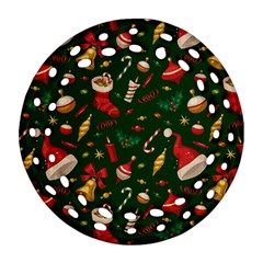 Texture, Pattern, Red, Craciun, Christmas, Hat, Santa, Green Ornament (round Filigree)