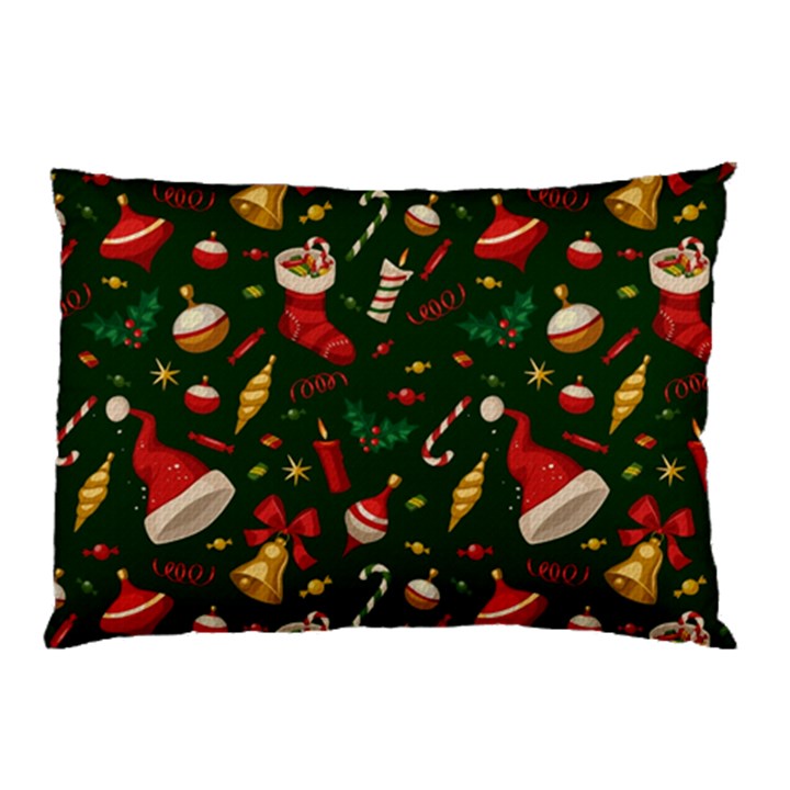 Texture, Pattern, Red, Craciun, Christmas, Hat, Santa, Green Pillow Case (Two Sides)