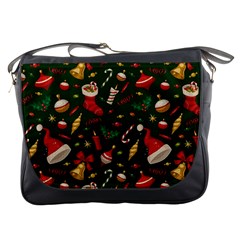 Texture, Pattern, Red, Craciun, Christmas, Hat, Santa, Green Messenger Bag