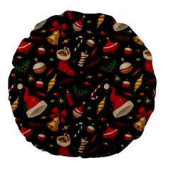 Texture, Pattern, Red, Craciun, Christmas, Hat, Santa, Green Large 18  Premium Round Cushions by kyorashop23