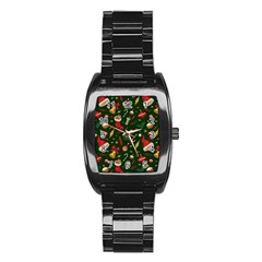 Texture, Pattern, Red, Craciun, Christmas, Hat, Santa, Green Stainless Steel Barrel Watch