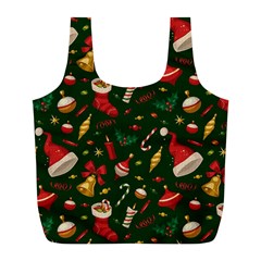 Texture, Pattern, Red, Craciun, Christmas, Hat, Santa, Green Full Print Recycle Bag (l) by kyorashop23