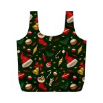 Texture, Pattern, Red, Craciun, Christmas, Hat, Santa, Green Full Print Recycle Bag (M) Front