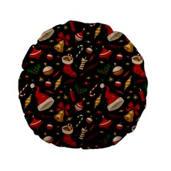 Texture, Pattern, Red, Craciun, Christmas, Hat, Santa, Green Standard 15  Premium Flano Round Cushions by kyorashop23