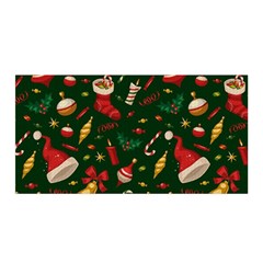 Texture, Pattern, Red, Craciun, Christmas, Hat, Santa, Green Satin Wrap 35  X 70 