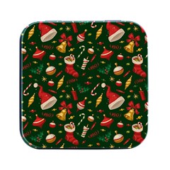 Texture, Pattern, Red, Craciun, Christmas, Hat, Santa, Green Square Metal Box (black) by kyorashop23