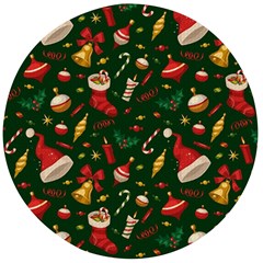 Texture, Pattern, Red, Craciun, Christmas, Hat, Santa, Green Wooden Bottle Opener (round)