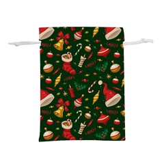 Texture, Pattern, Red, Craciun, Christmas, Hat, Santa, Green Lightweight Drawstring Pouch (l)