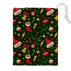 Texture, Pattern, Red, Craciun, Christmas, Hat, Santa, Green Drawstring Pouch (4xl) by kyorashop23