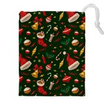 Texture, Pattern, Red, Craciun, Christmas, Hat, Santa, Green Drawstring Pouch (4XL) Front