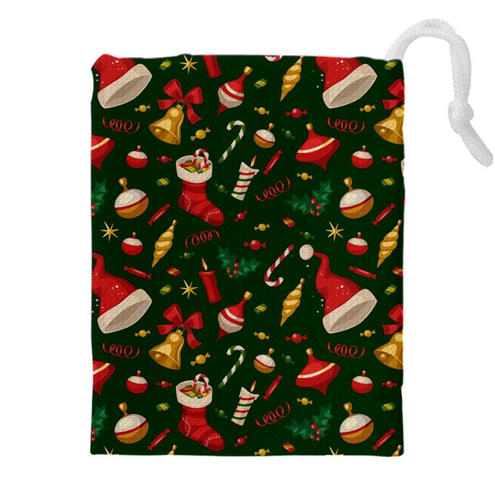 Texture, Pattern, Red, Craciun, Christmas, Hat, Santa, Green Drawstring Pouch (4XL)