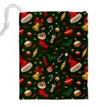 Texture, Pattern, Red, Craciun, Christmas, Hat, Santa, Green Drawstring Pouch (4XL) Back