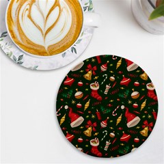 Texture, Pattern, Red, Craciun, Christmas, Hat, Santa, Green Uv Print Round Tile Coaster