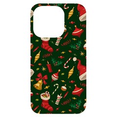 Texture, Pattern, Red, Craciun, Christmas, Hat, Santa, Green Iphone 14 Pro Black Uv Print Case