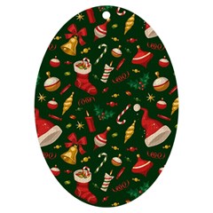 Texture, Pattern, Red, Craciun, Christmas, Hat, Santa, Green Uv Print Acrylic Ornament Oval by kyorashop23