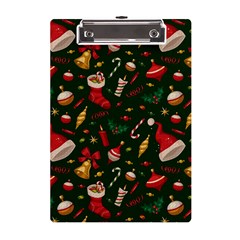 Texture, Pattern, Red, Craciun, Christmas, Hat, Santa, Green A5 Acrylic Clipboard