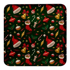 Texture, Pattern, Red, Craciun, Christmas, Hat, Santa, Green Square Glass Fridge Magnet (4 Pack)