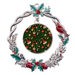 Texture, Pattern, Red, Craciun, Christmas, Hat, Santa, Green Metal X mas Wreath Holly Leaf Ornament