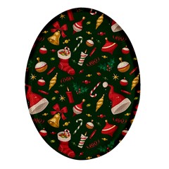 Texture, Pattern, Red, Craciun, Christmas, Hat, Santa, Green Oval Glass Fridge Magnet (4 Pack)