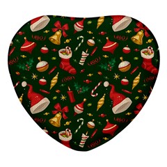 Texture, Pattern, Red, Craciun, Christmas, Hat, Santa, Green Heart Glass Fridge Magnet (4 Pack)