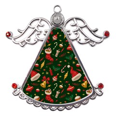 Texture, Pattern, Red, Craciun, Christmas, Hat, Santa, Green Metal Angel With Crystal Ornament by kyorashop23