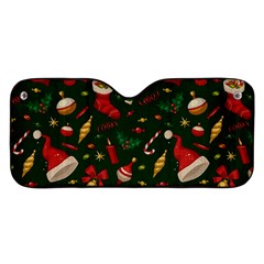 Texture, Pattern, Red, Craciun, Christmas, Hat, Santa, Green Car Windshield Sunshade by kyorashop23