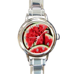 Watermelon, Fruit, Green, Red Round Italian Charm Watch by kyorashop23