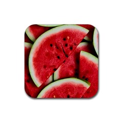 Watermelon, Fruit, Green, Red Rubber Coaster (square)