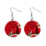 Watermelon, Fruit, Green, Red Mini Button Earrings Front