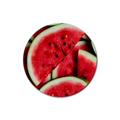 Watermelon, Fruit, Green, Red Rubber Round Coaster (4 Pack)