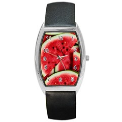 Watermelon, Fruit, Green, Red Barrel Style Metal Watch