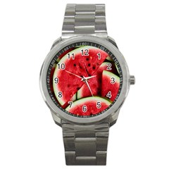 Watermelon, Fruit, Green, Red Sport Metal Watch