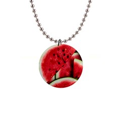 Watermelon, Fruit, Green, Red 1  Button Necklace by kyorashop23