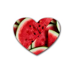 Watermelon, Fruit, Green, Red Rubber Coaster (heart)