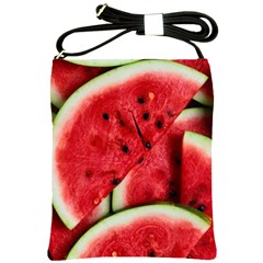 Watermelon, Fruit, Green, Red Shoulder Sling Bag