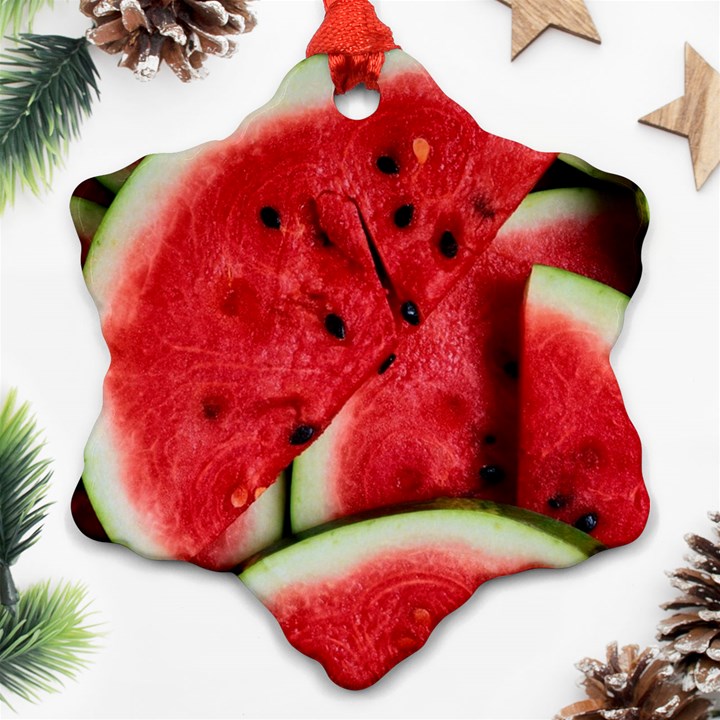 Watermelon, Fruit, Green, Red Snowflake Ornament (Two Sides)