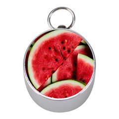 Watermelon, Fruit, Green, Red Mini Silver Compasses