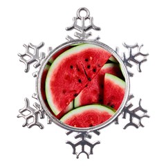 Watermelon, Fruit, Green, Red Metal Large Snowflake Ornament