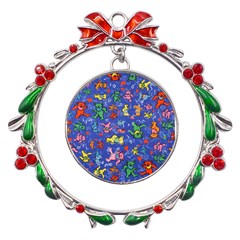 Grateful Dead Dancing Bears Pattern Metal X mas Wreath Ribbon Ornament by Salmanaz77